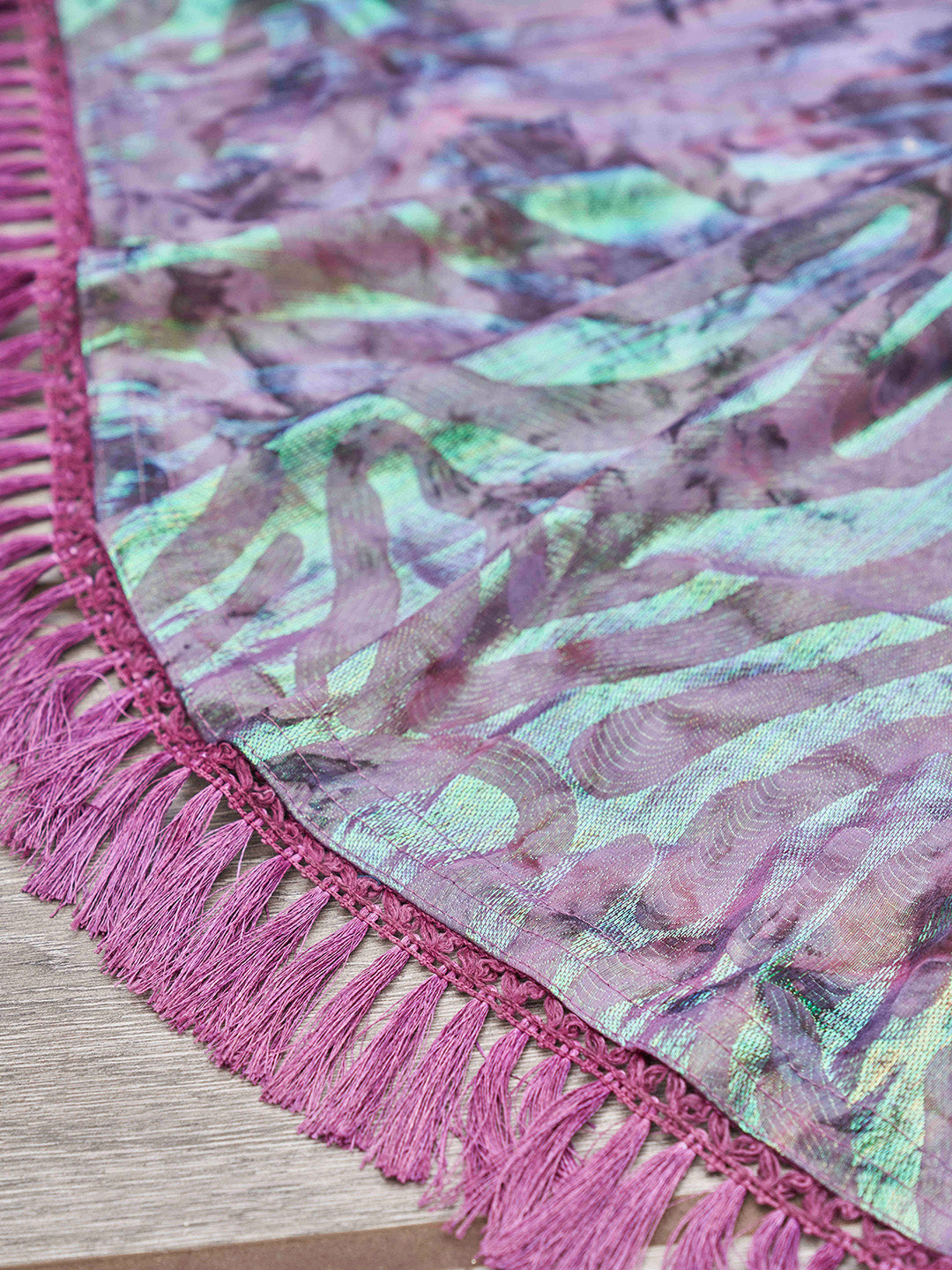 Tikhi Imli Mauve Abstract Printed Satin Half and Half Saree - Distacart