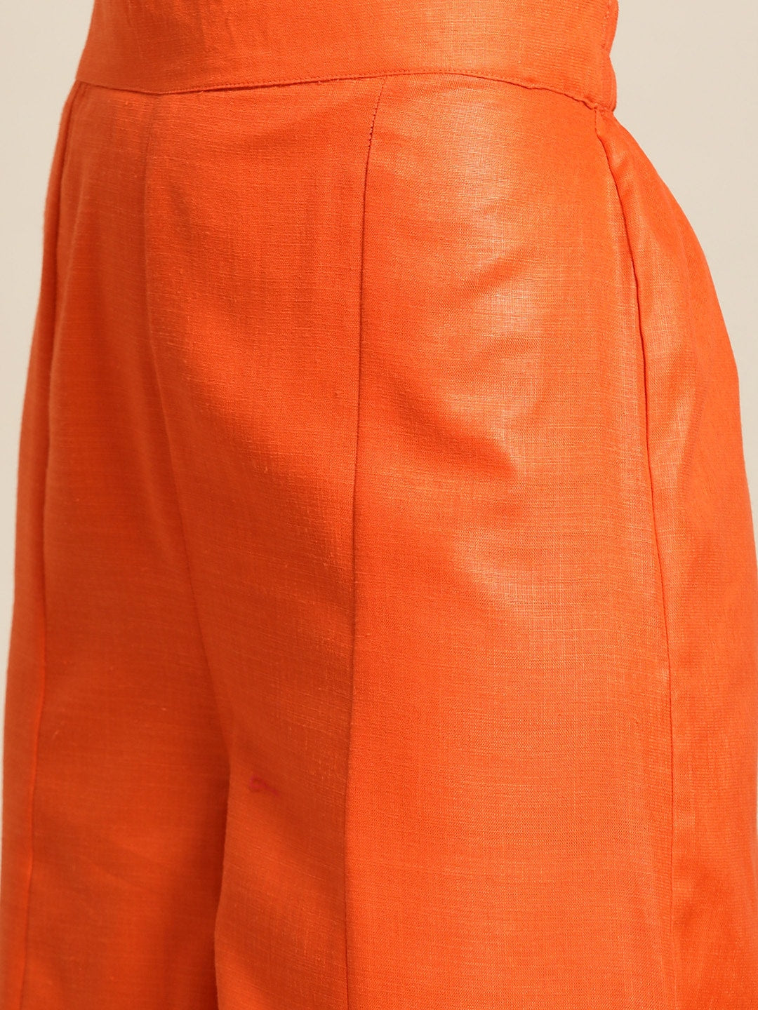 Sangria Women Pink & Orange Solid Thread Work Kurta with Palazzos - Distacart