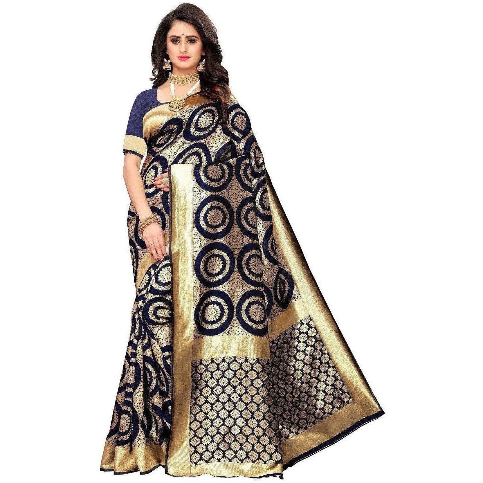 Vamika Banarasi Jaquard Blue Weaving Saree (Banarasi 27)