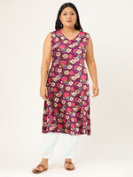 Thumbnail for Sangria Women Floral Printed A-Line Sleeveless Kurta - Distacart