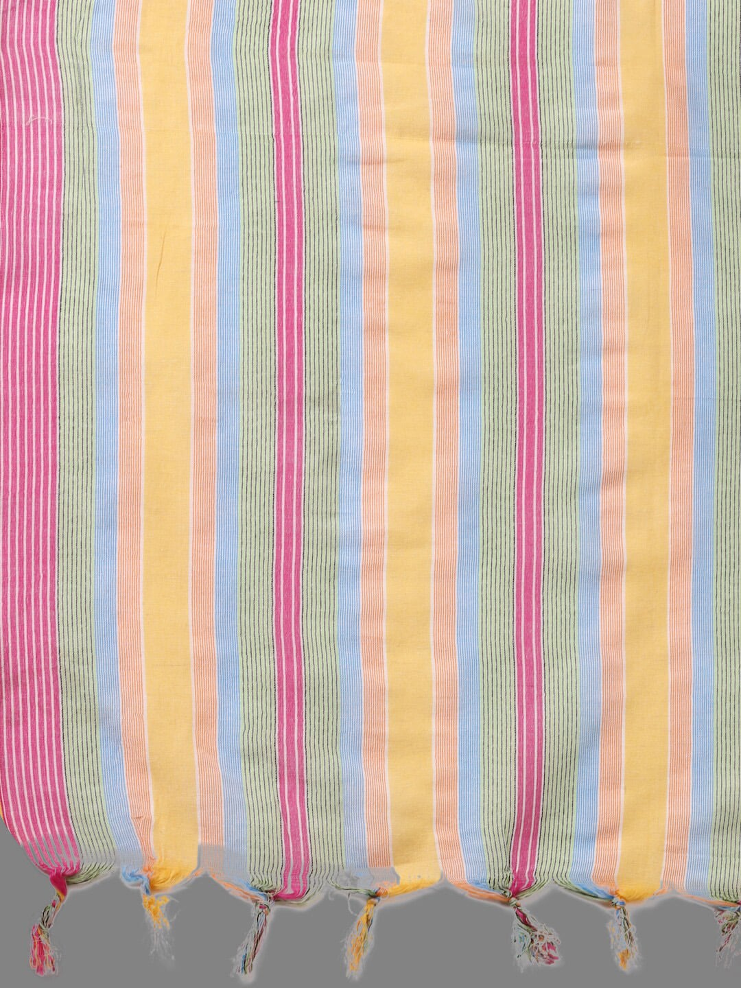 HERE&NOW Peach & White Striped Pure Cotton Kurta With Trousers & Dupatta - Distacart