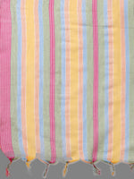 Thumbnail for HERE&NOW Peach & White Striped Pure Cotton Kurta With Trousers & Dupatta - Distacart