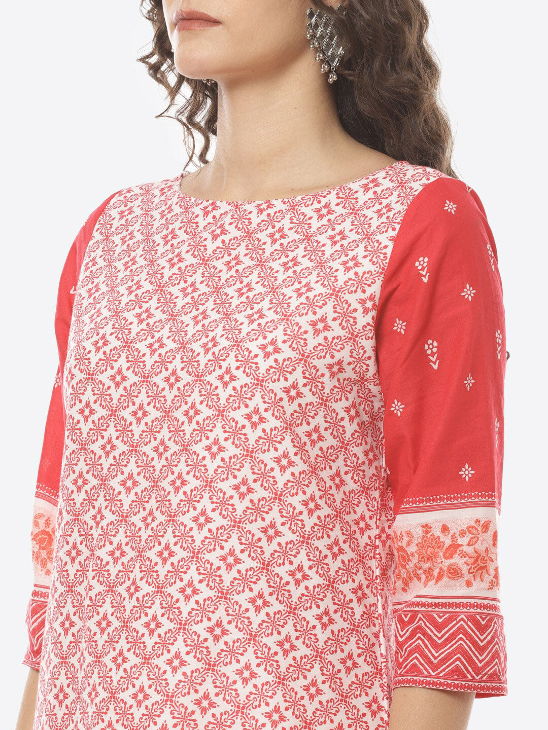 Biba Women Red Ethnic Motifs Printed Pure Cotton Kurta with Salwar & With Dupatta - Distacart