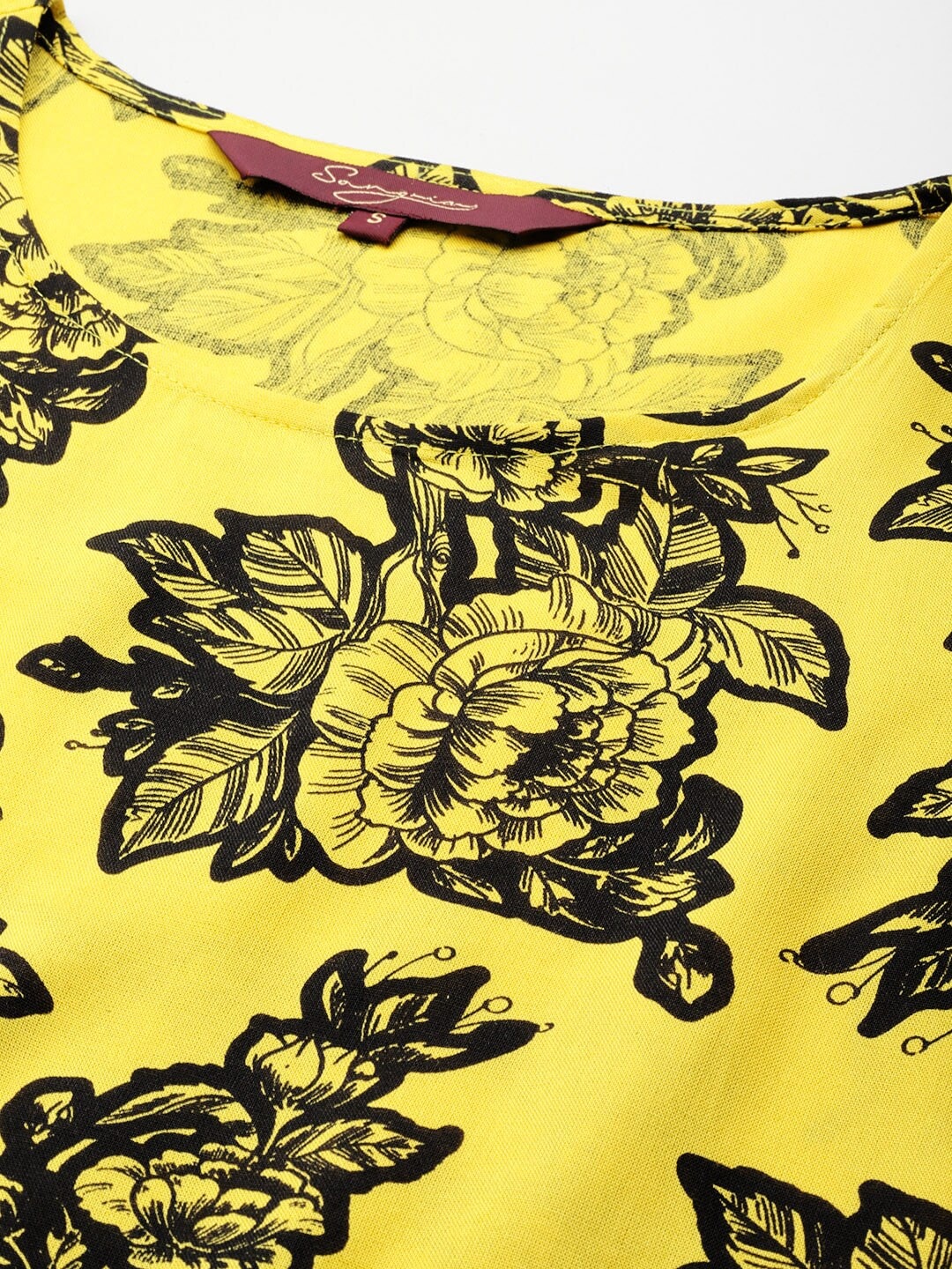 Sangria Floral Print Flutter Sleeves Kurta - Distacart