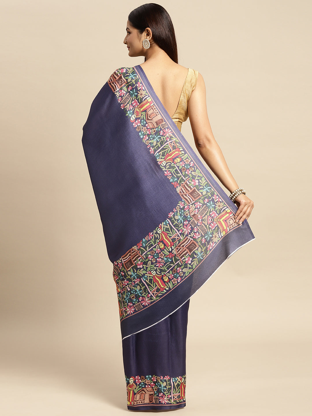 Mitera Blue Floral Pashmina Silk Saree - Distacart