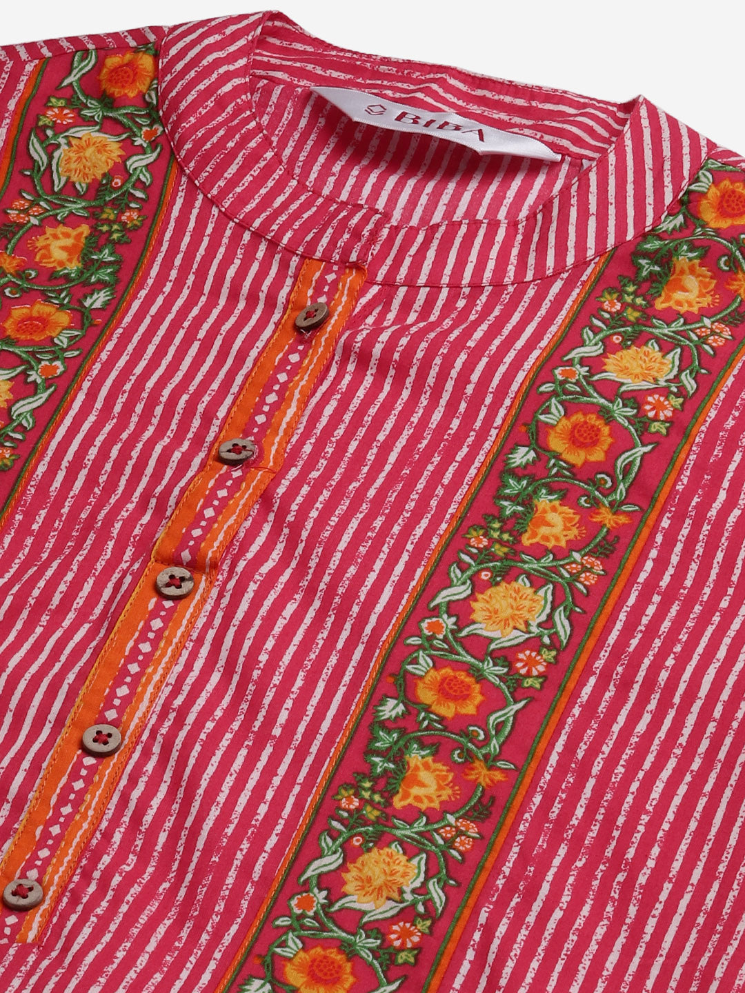 Biba Women Red & Off-White Striped Kurta with Palazzos - Distacart