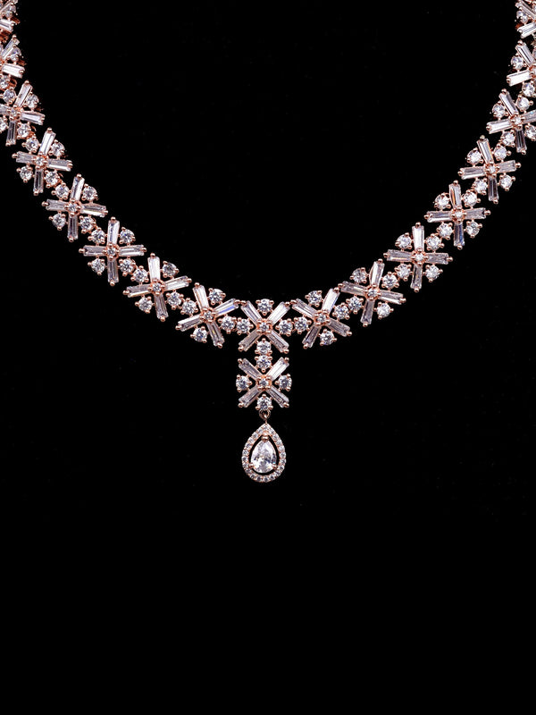 Saraf RS Jewellery Rose Gold-Plated American Diamond Studded Handcrafted Jewellery Set - Distacart