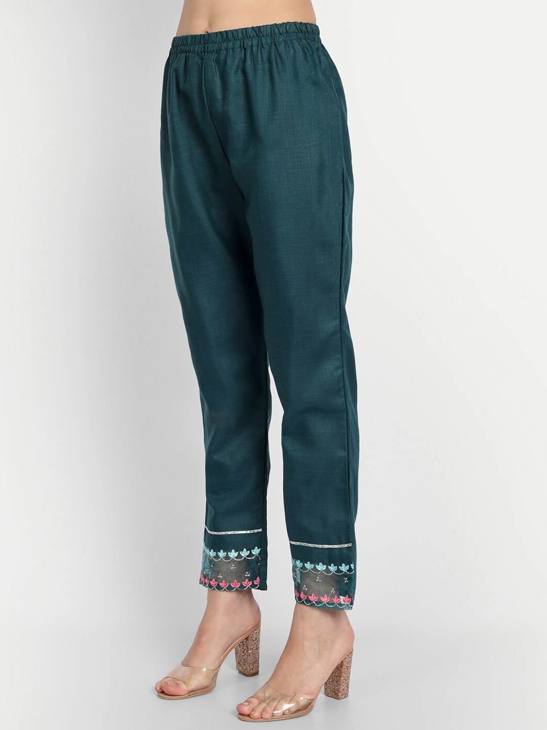 Kalini Floral Yoke Design Regular Thread Work Kurta with Trousers & With Dupatta - Distacart