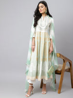 Thumbnail for Khushal K Ethnic Motifs Printed Mirror Work Anarkali Kurta with Trousers & Dupatta - Distacart