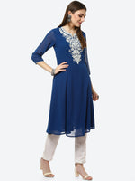 Thumbnail for Biba Women Navy Blue Yoke Design Thread Work Kurta - Distacart
