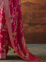 Thumbnail for Mitera Pink & White Ethnic Motifs Zari Silk Banarasi Saree - Distacart