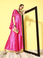 Thumbnail for InWeave Women's Pink Green Brocade Satin Oneshoulder Kurta Set - Distacart