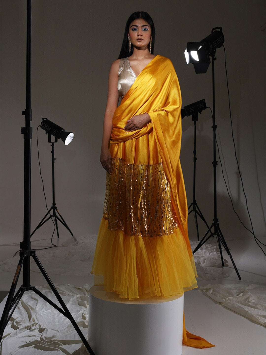 Tikhi Imli Satin embroidered Ready to Wear Saree - Distacart