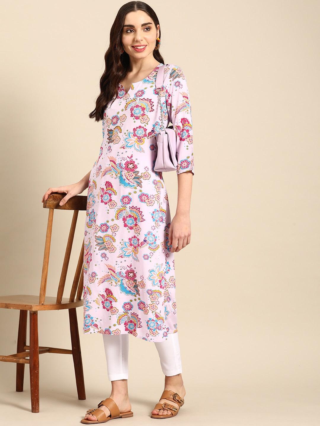 Sangria Women Floral Printed Sequinned Kurta - Distacart