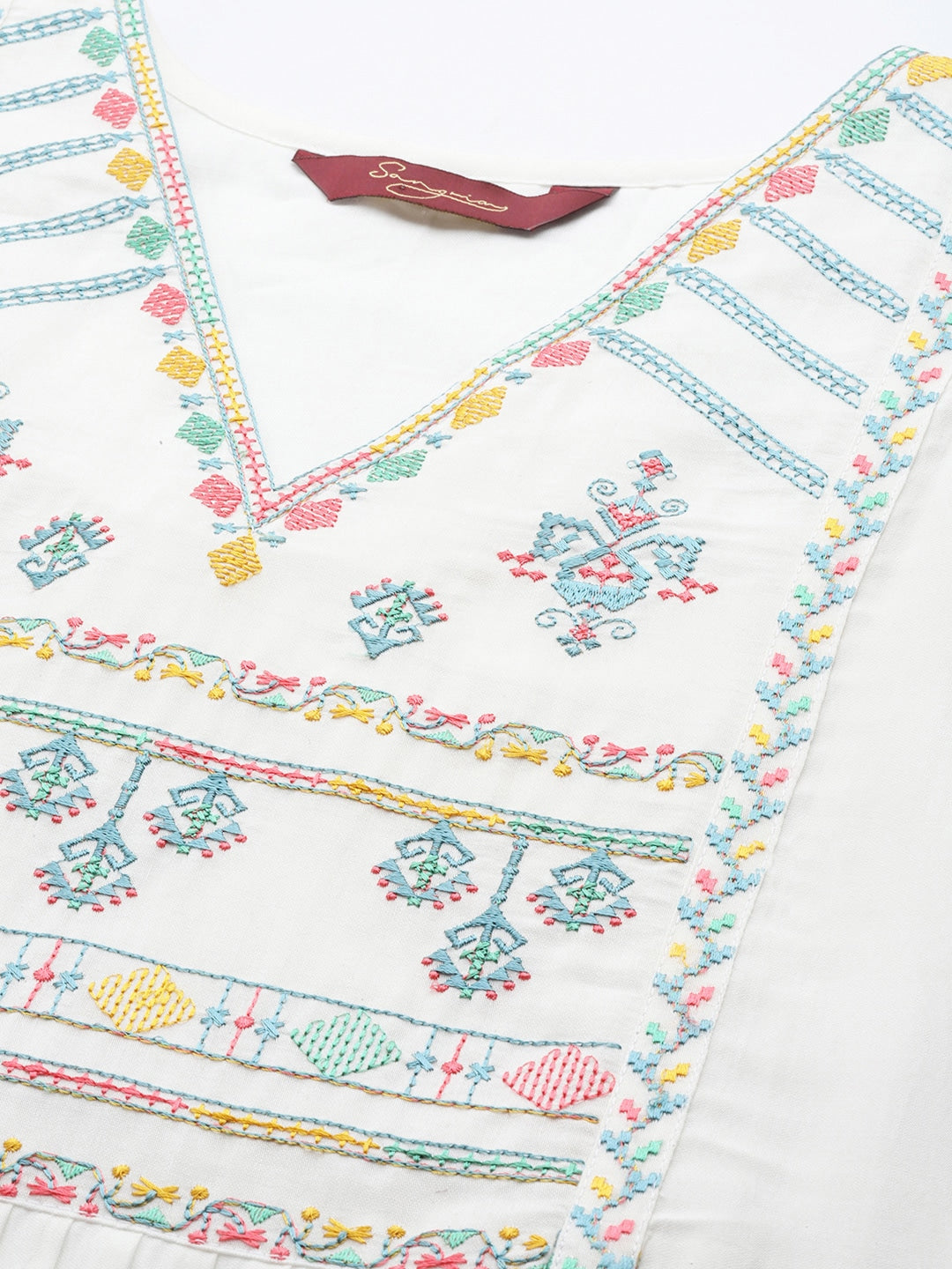 Sangria Ethnic Motifs Yoke Design Regular Thread Work Kurta with Trousers & With Dupatta - Distacart