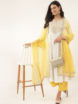 Khushal K Ethnic Motifs Embroidered Zari Sequined Kurta with Palazzos & Dupatta - Distacart