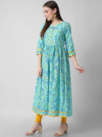 Thumbnail for Kalini Women Sea Green Ethnic Motifs Dyed Handloom Anarkali Kurta - Distacart