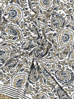 Thumbnail for BELLA CASA Ethic White & Blue Printed Cotton 180 TC King Bedsheet with 2 Pillow Covers - Distacart