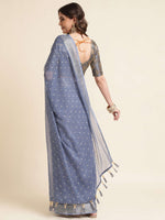Thumbnail for Mitera Grey & Silver-Toned Ethnic Motifs Woven Design Zari Pure Chiffon Saree - Distacart