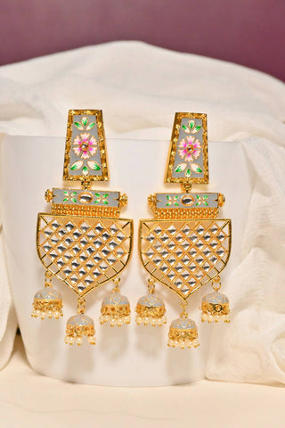 Traditional Gold-Plated Meenakari Grey Jhumka Jhumki Earrings By House of Ree - Distacart