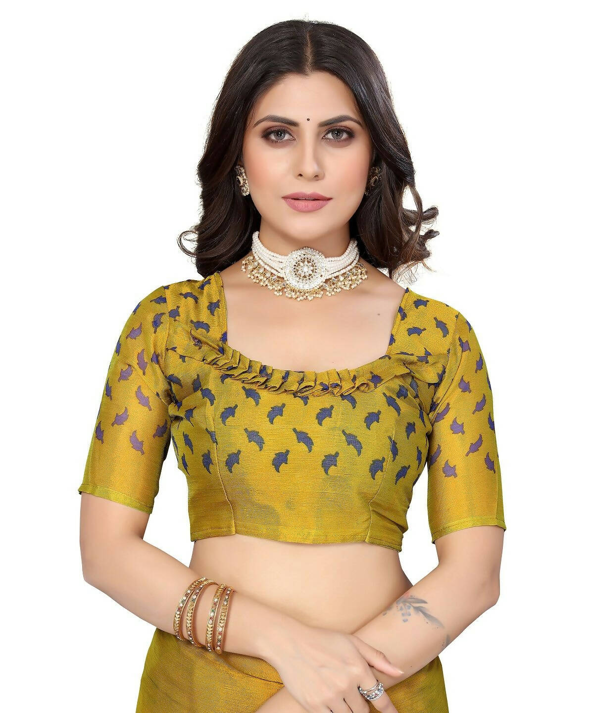 Vamika Blue Chiffon Brasso Bollywood Style Woven Saree (ALIZA BLUE) - Distacart
