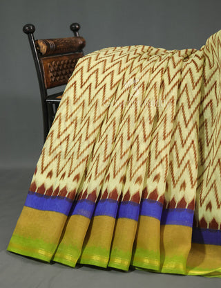 Shades of Light Apple Green And Light Mehndi Green Colour Blouse Ikat Design Semi Chanderi Saree By Gayathri Reddy Designer Studio - Distacart