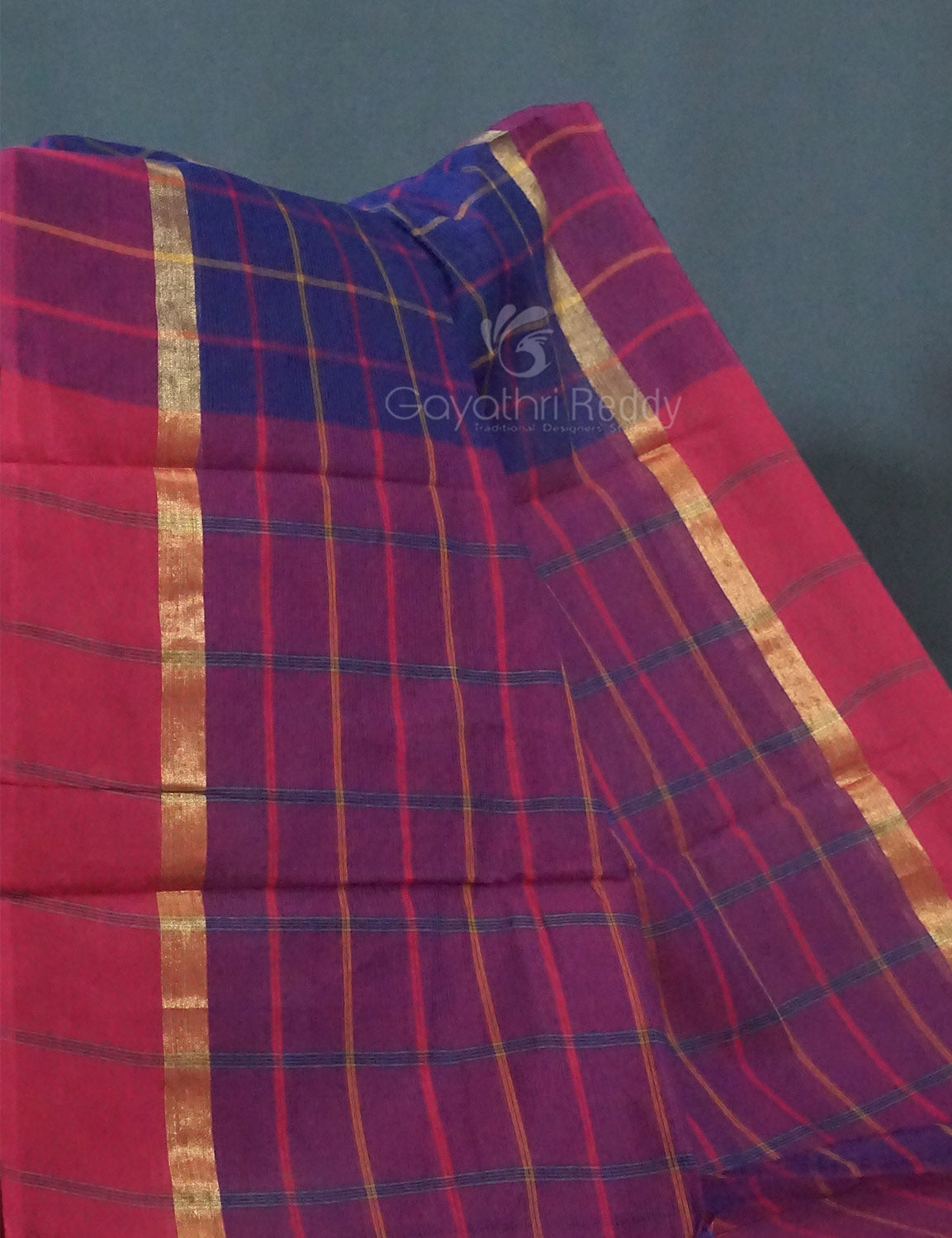 Dual Shade of Navy Blue And Magenta Pure Mangalgiri Cotton By Gayathri Reddy Designer Studio - Distacart
