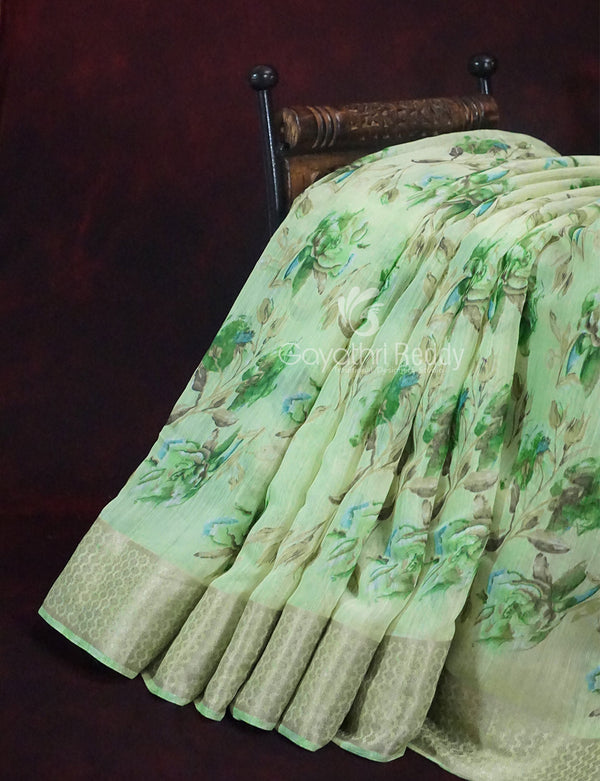 Shades of Green with Floral Design Semi Chanderi Saree By Gayathri Reddy Designer Studio - Distacart