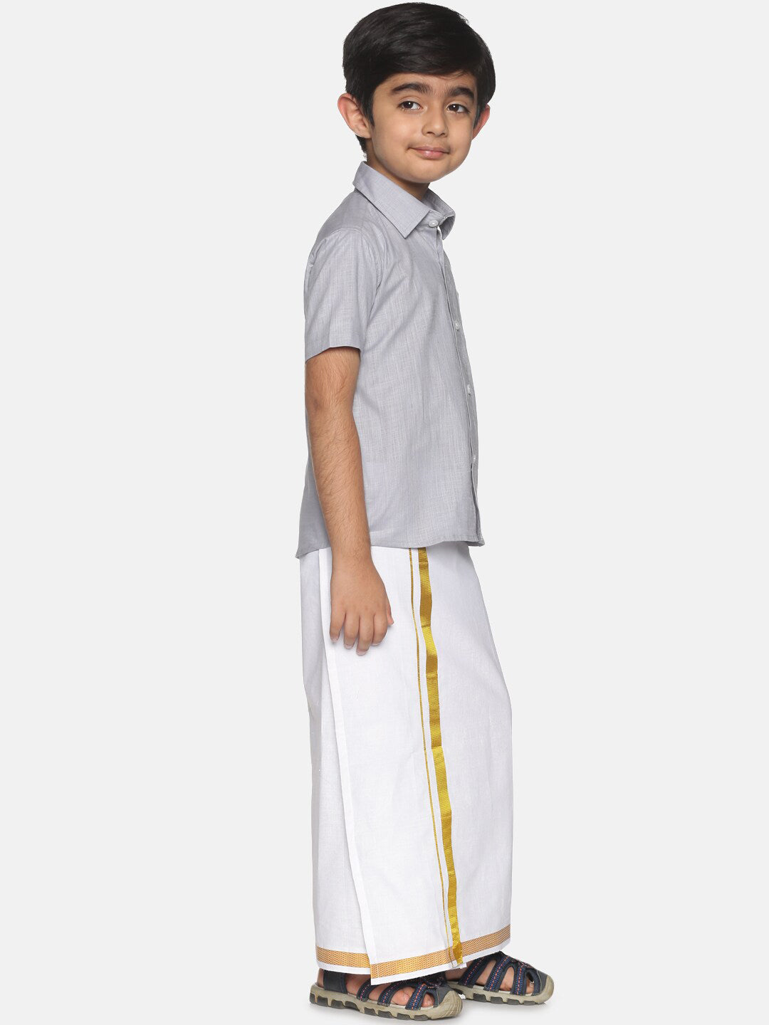 Sethukrishna Boys Grey & White Shirt with Dhoti - Distacart