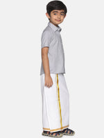Thumbnail for Sethukrishna Boys Grey & White Shirt with Dhoti - Distacart