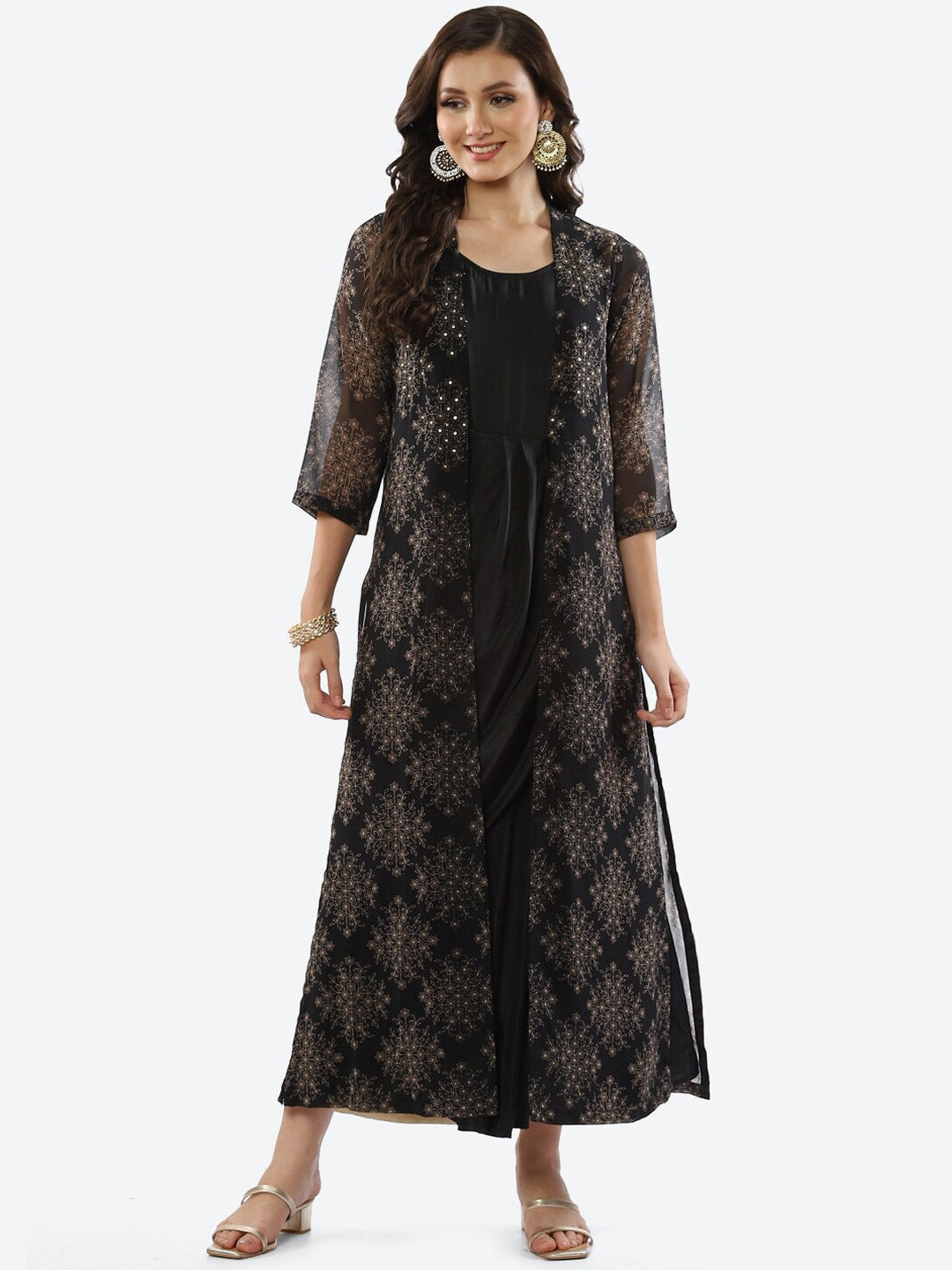 Biba Women Black Ethnic Motifs Printed Georgette Kurta - Distacart