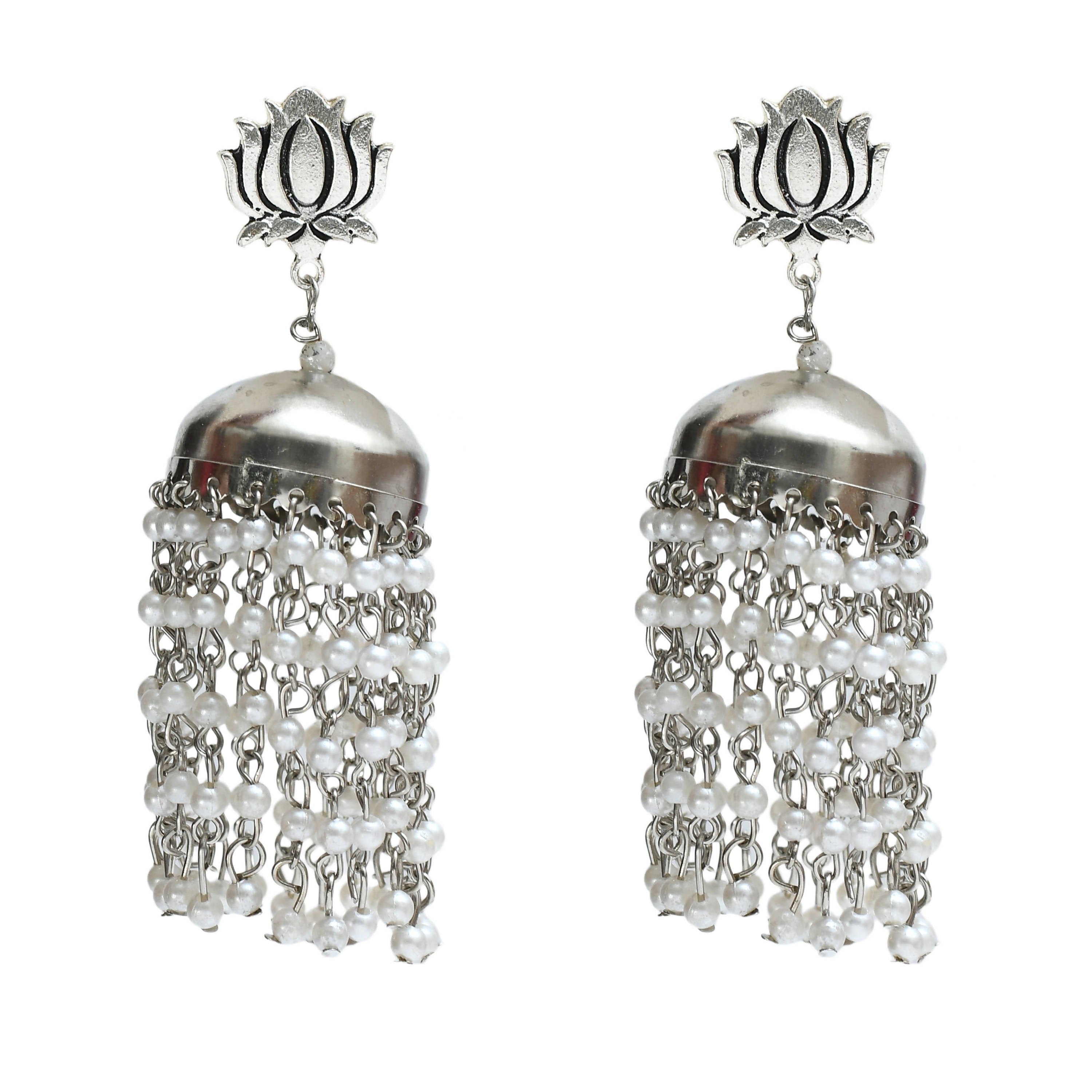 Mominos Fashion Johar Kamal Lotus Design Earrings With Pearls Jhumkas - Distacart