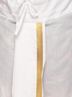 Thumbnail for Sethukrishna Boys Golden & White Ethnic Motifs Printed Kurta with Dhoti Pants - Distacart