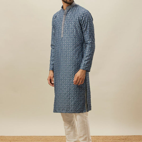 Manyavar Ethnic Motif Embroidered Mandarin Collar Kurta With Pyjamas - Distacart