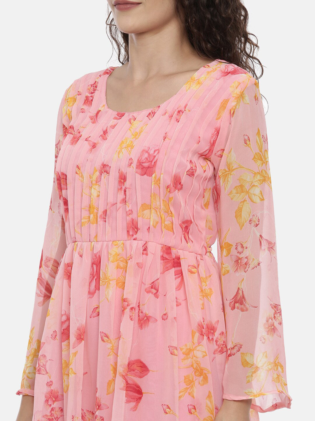 Souchii Women Beautiful Pink Floral Printed A-Line Dress - Distacart