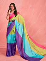 Thumbnail for Sangria Colourblocked Satin Saree - Distacart