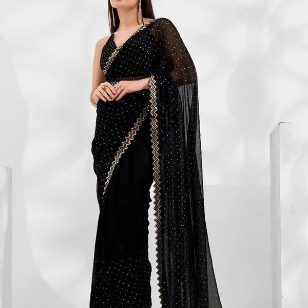 Mitera Embellished Beads and Stones Pure Chiffon Saree - Distacart