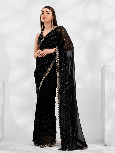 Mitera Embellished Beads and Stones Pure Chiffon Saree - Distacart