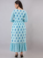 Thumbnail for Kalini Women Turquoise Blue Ethnic Motifs Printed Anarkali Kurta - Distacart