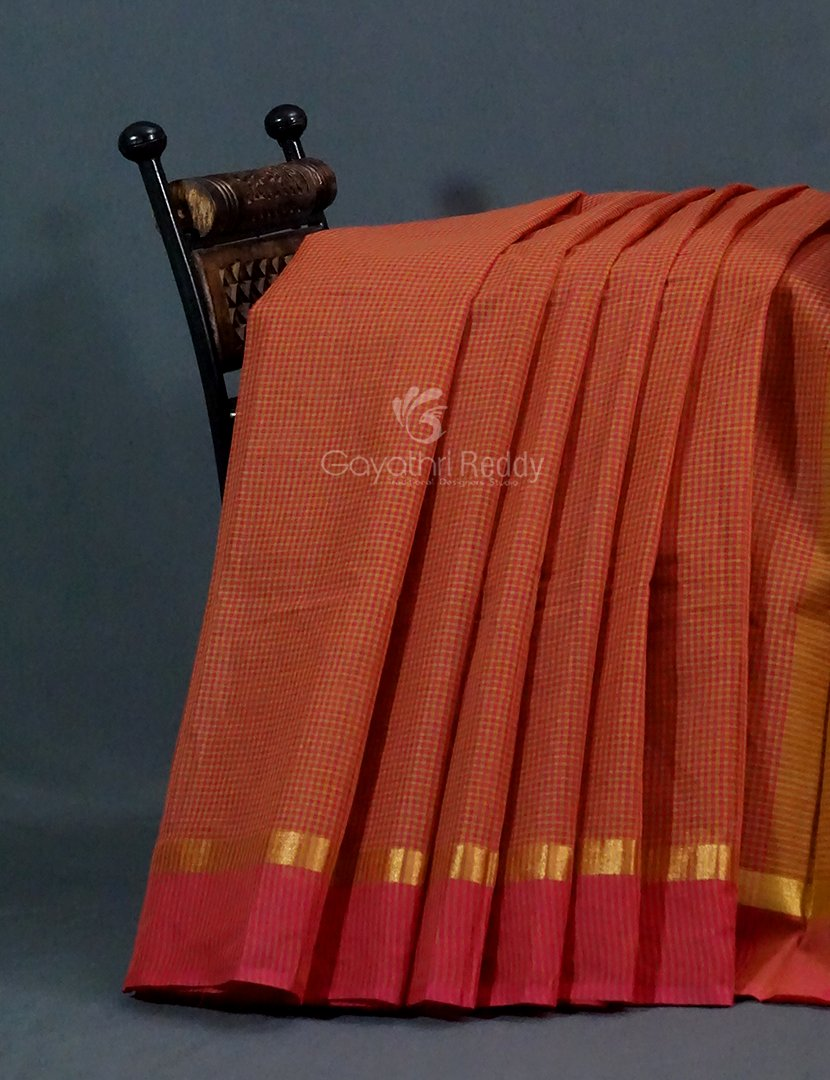 Dual Shades of Tomato Red Pure Magalgiri Cotton Saree By Gayathri Reddy Designer Studio - Distacart