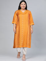 Thumbnail for Biba Women Mustard Yellow & White Ethnic Motifs Printed Kurta - Distacart