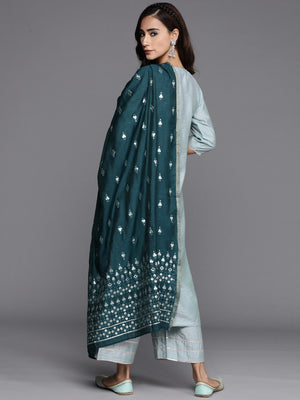 Libas Blue Chanderi Silk Gotta Patti Kurta with Palazzos & Dupatta - Distacart