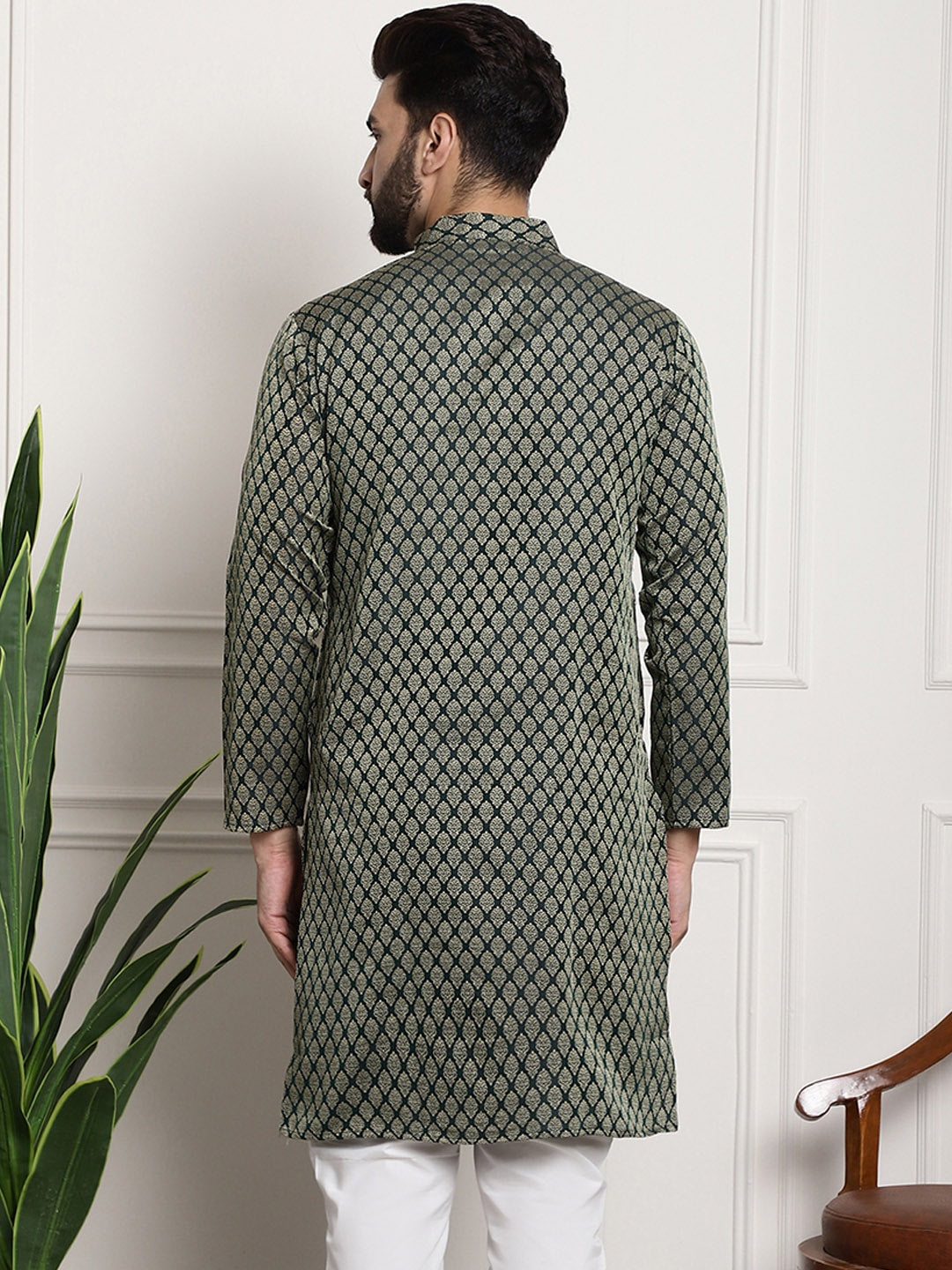 Sojanya Band Collar Ethnic Motifs Woven Design Kurta - Distacart