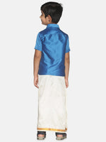 Thumbnail for Sethukrishna Blue & White Shirt with Dhoti Set For Boys - Distacart