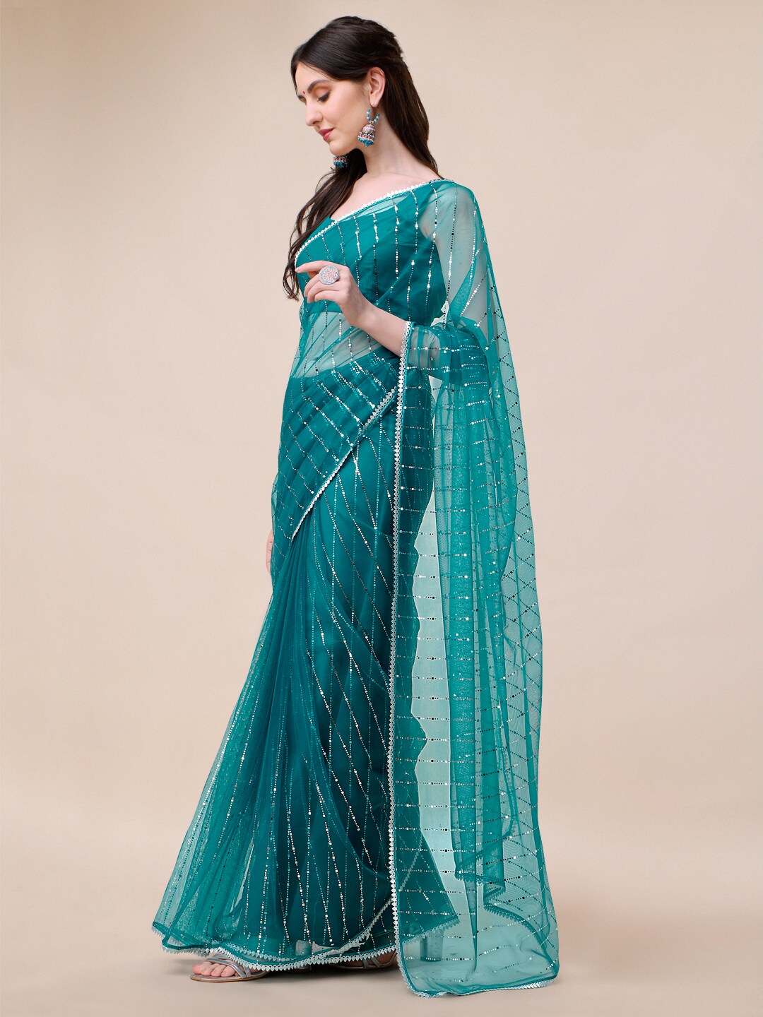Sangria Embellished Net Saree - Distacart