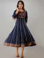 Thumbnail for Kalini Women Navy Blue Ethnic Motifs Printed Anarkali Kurta - Distacart