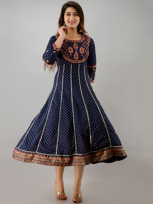 Kalini Women Navy Blue Ethnic Motifs Printed Anarkali Kurta - Distacart