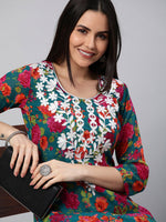 Thumbnail for Kalini Floral Printed Chikankari Embroidered Straight Kurta - Distacart