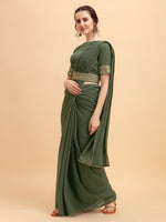 Thumbnail for Sangria Olive & Golden Embellished Gotta Patti Saree - Distacart