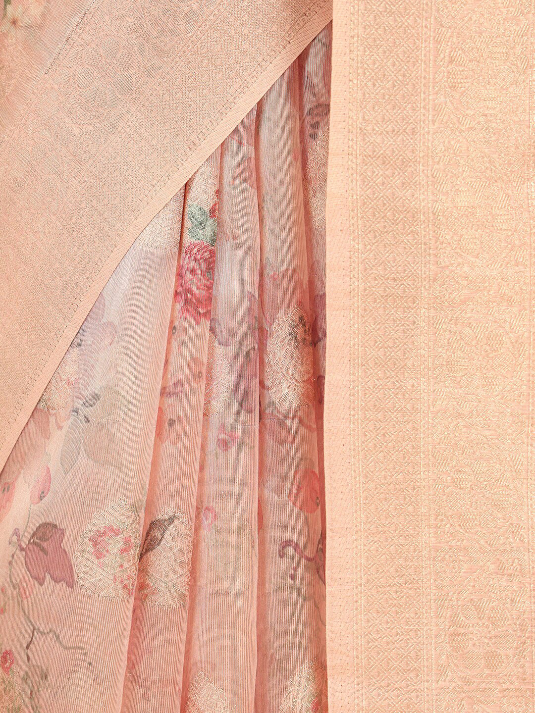 Soch Peach-Coloured & Green Woven Design Zari Organza Saree - Distacart